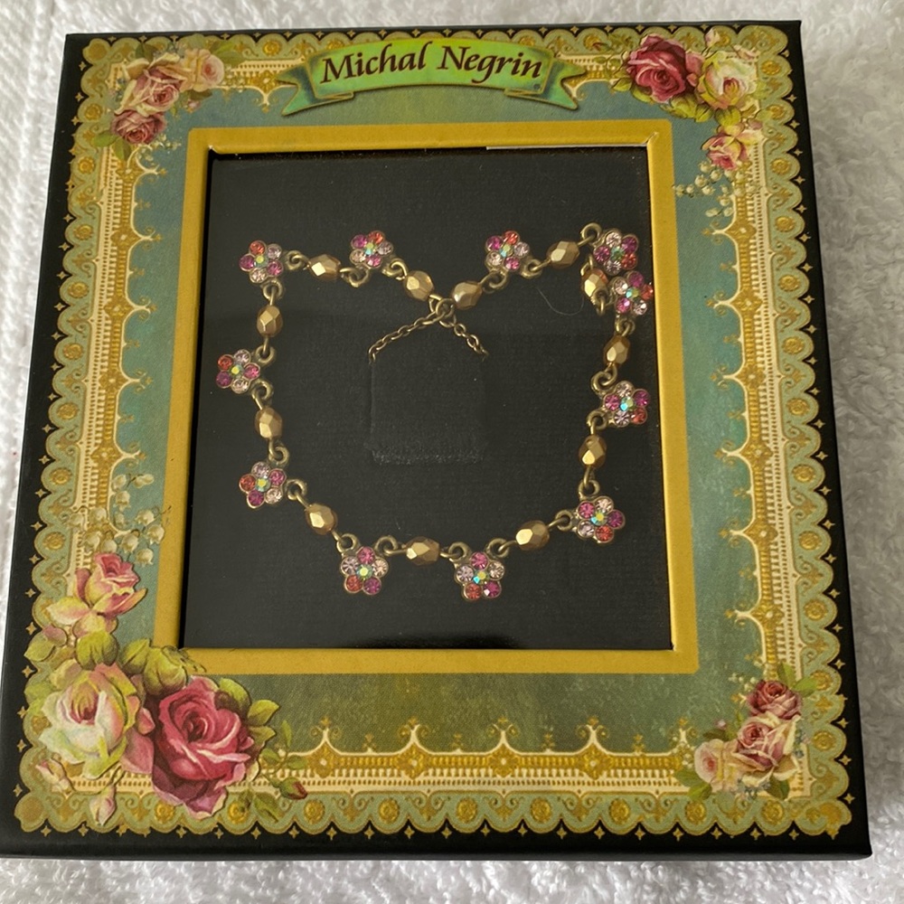 Michal Negrin Necklace Pink Crystal Flower